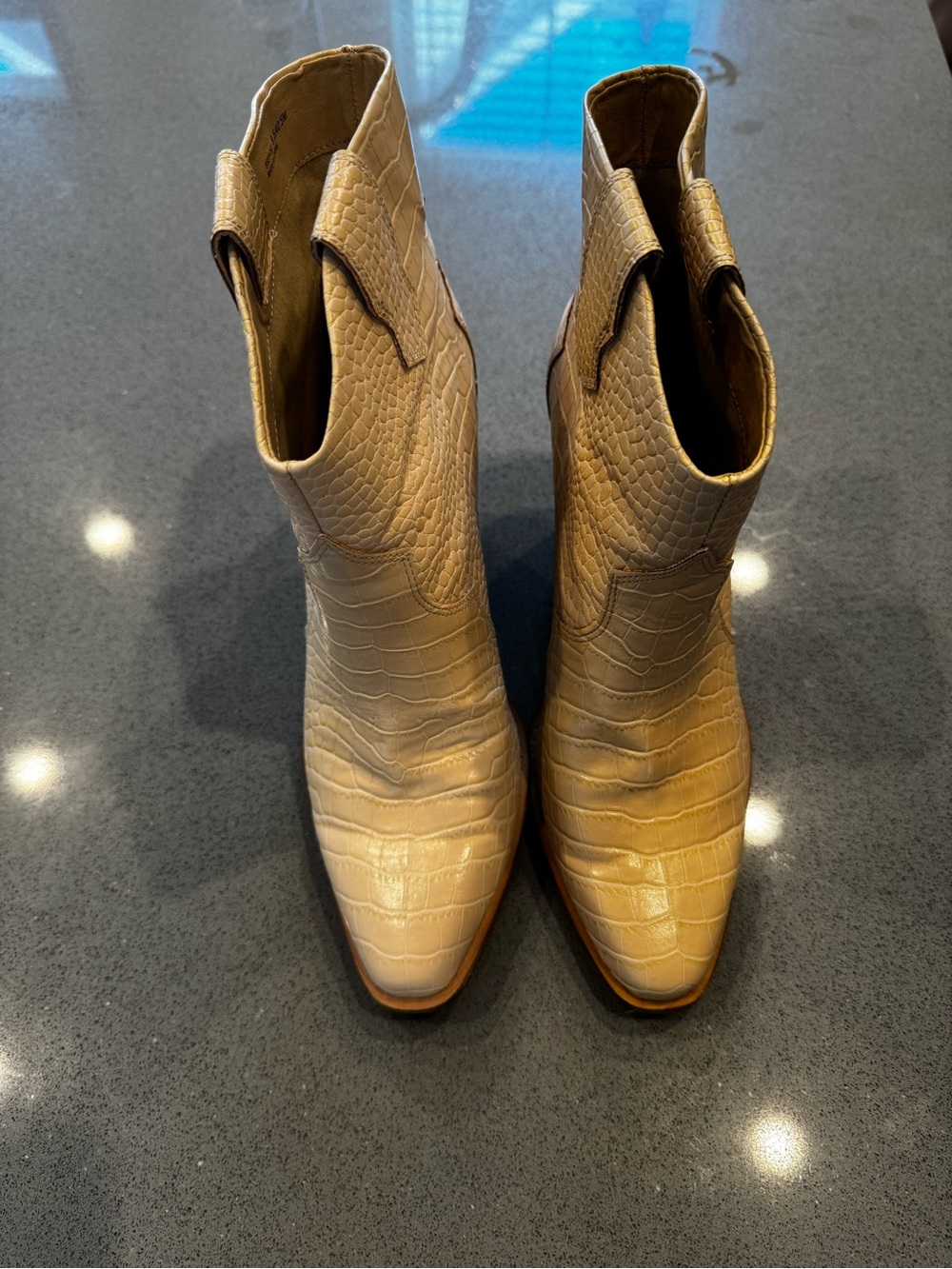 Chinese Laundry Tan Croc-Embossed Ankle Booties